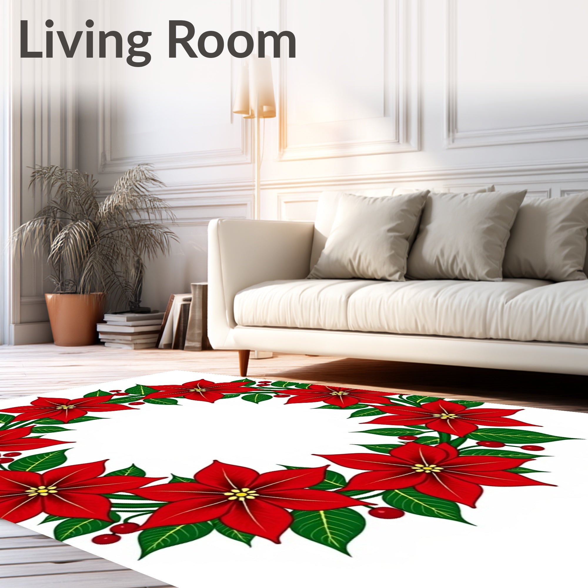 Crimson Poinsettia Leaf Garland Rug