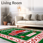 Red Locomotive Christmas Snowflakes Border Rug