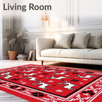 Red White Reindeer Winter Holiday Rug