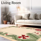 Festive Green Pine Sprigs Red Bows Rug