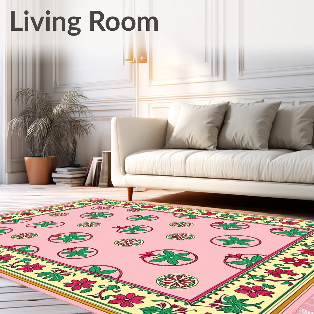 Pink Floral Medallion Scatter Rug