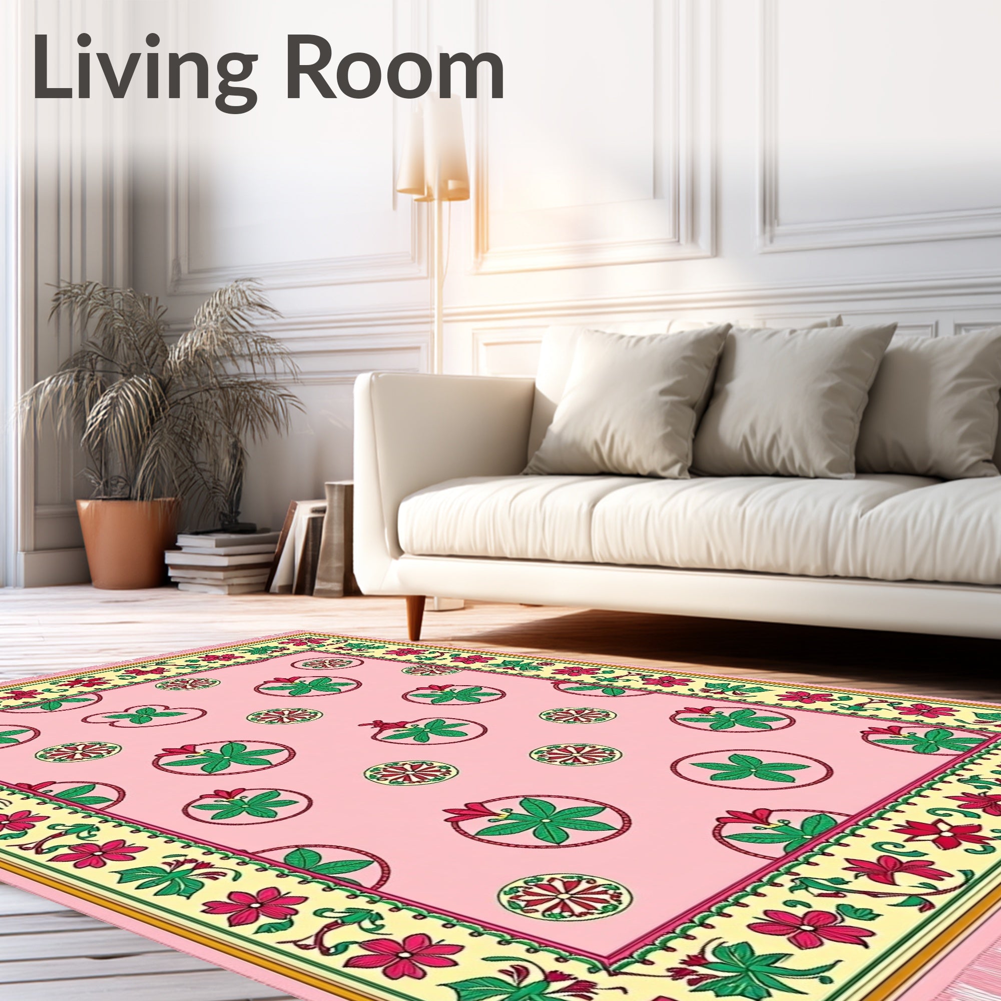 Pink Floral Medallion Scatter Rug