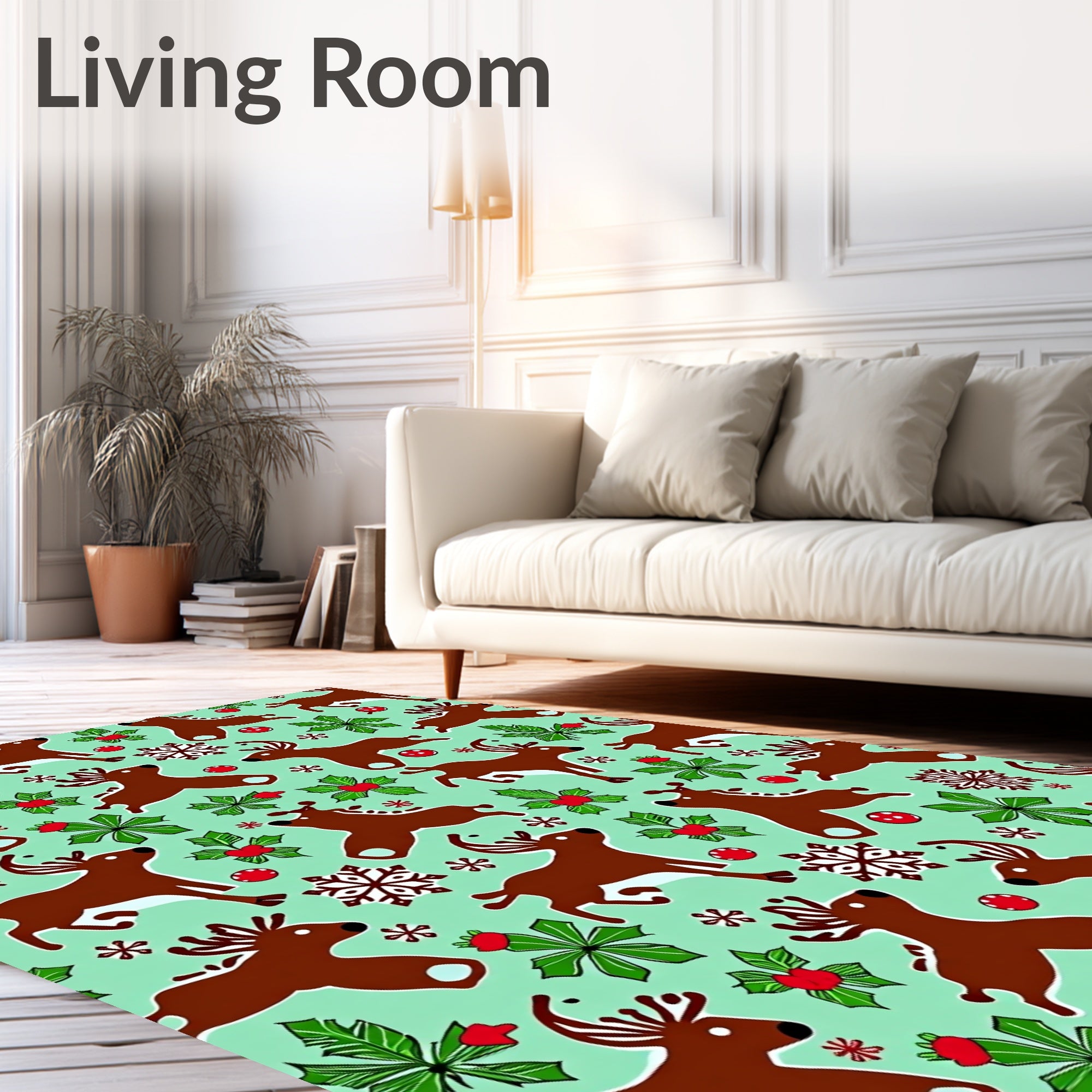 Jolly Reindeer Holly Snowflake Medley Rug