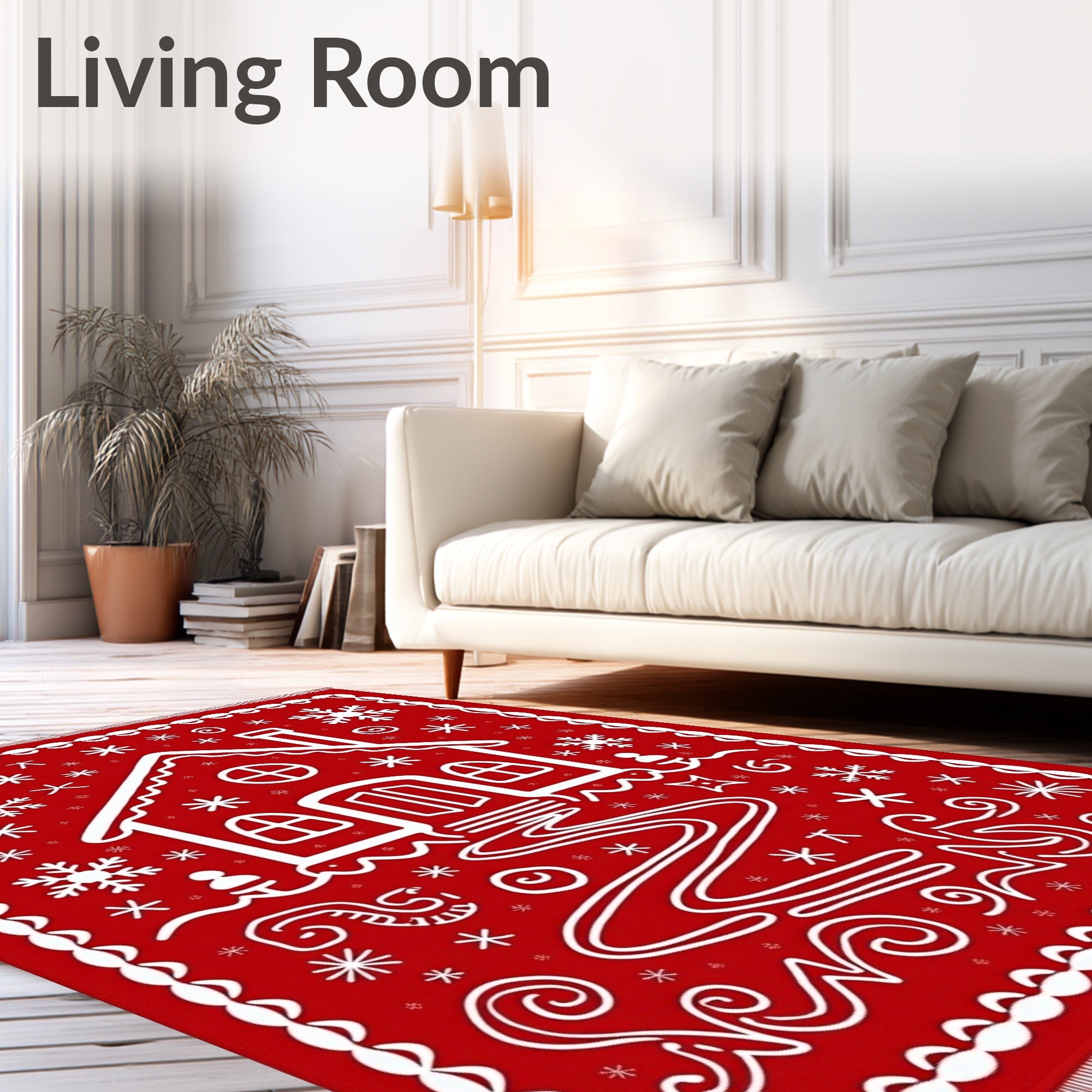Red Gingerbread House Snowflake Scene Rug