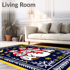 Yellow Reindeer Snowman Snowflakes Border Rug