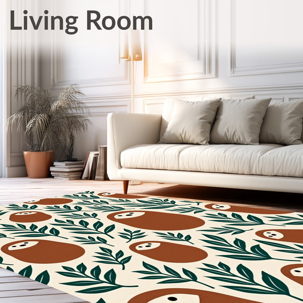 Brown Sloth Floral Cream Background Rug