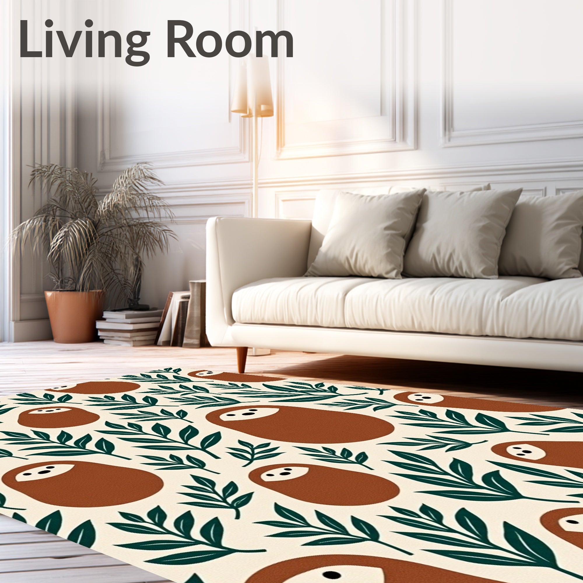 Brown Sloth Floral Cream Background Rug