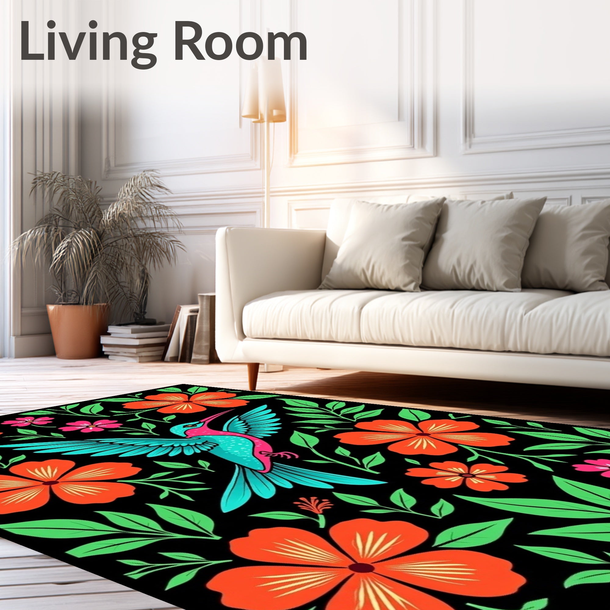 Vibrant Hummingbird Tropical Floral Rug