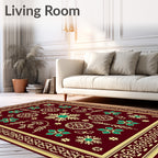 Maroon Teal Golden Floral Starburst Rug