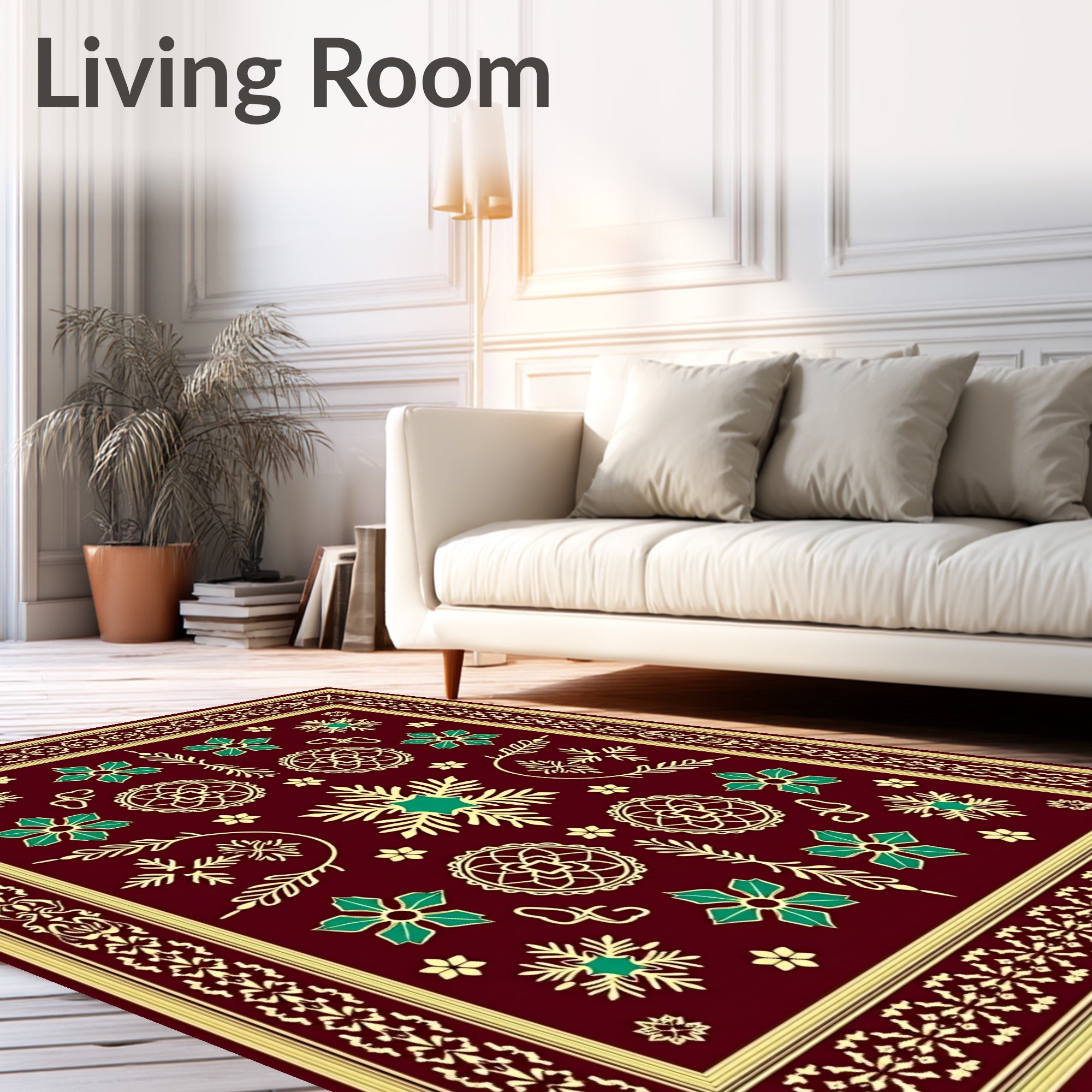 Maroon Teal Golden Floral Starburst Rug
