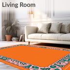 Bold Orange Green Floral Frame Rug