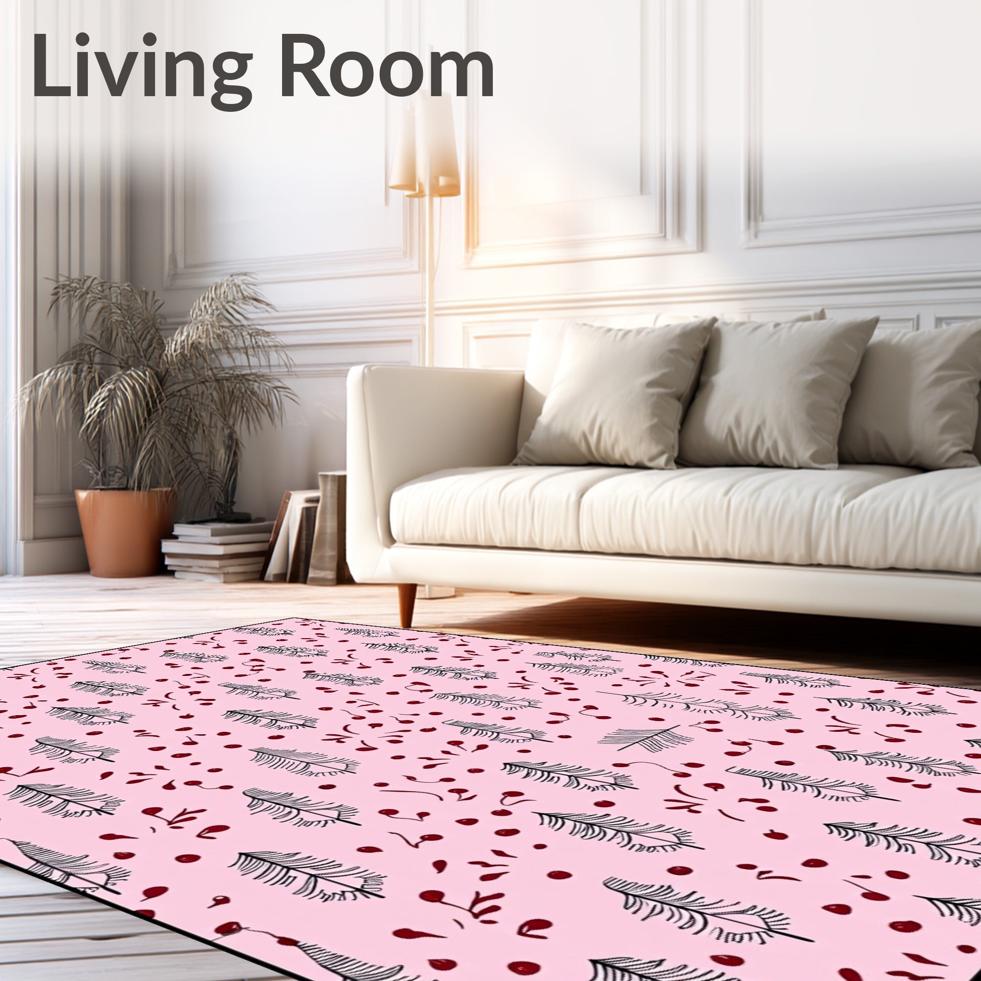 Pink Feather and Berry Scatter Rug