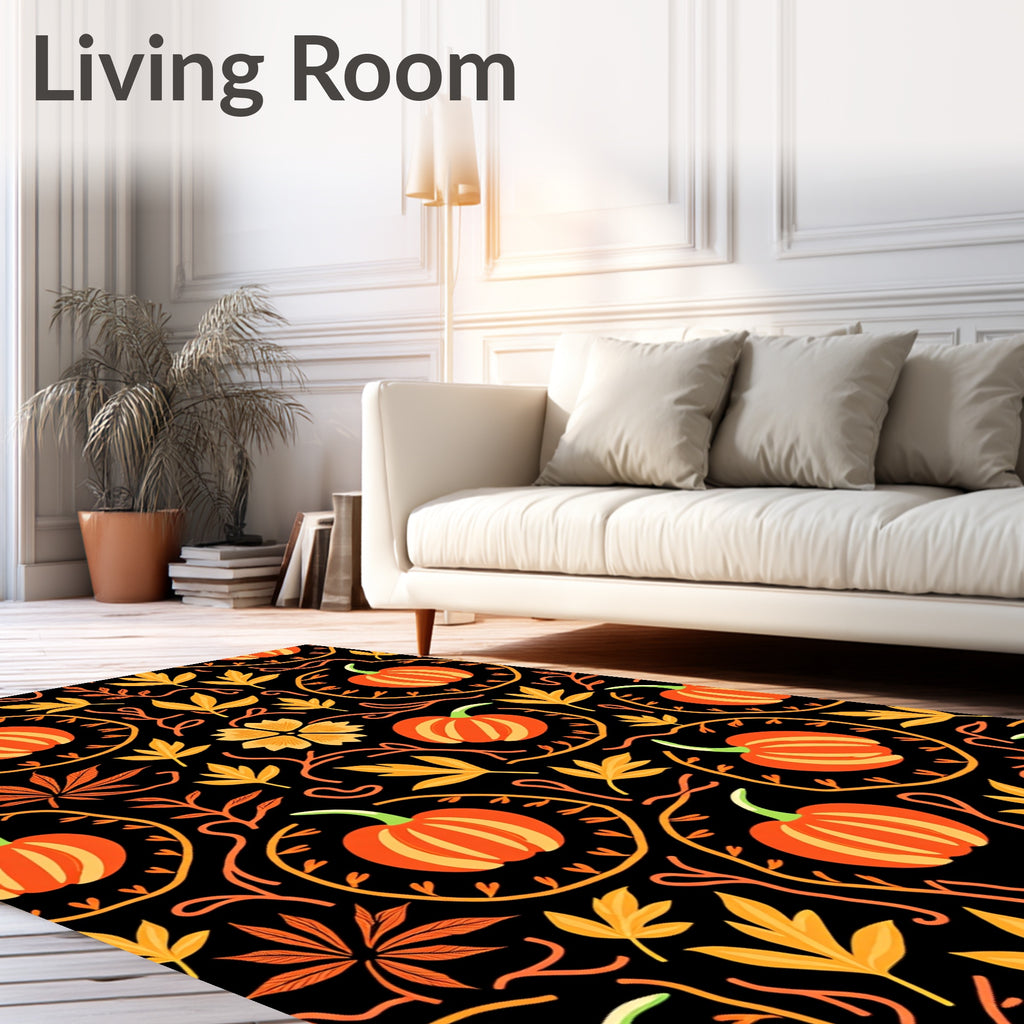 Autumn Orange Pumpkin Floral Vine Rug