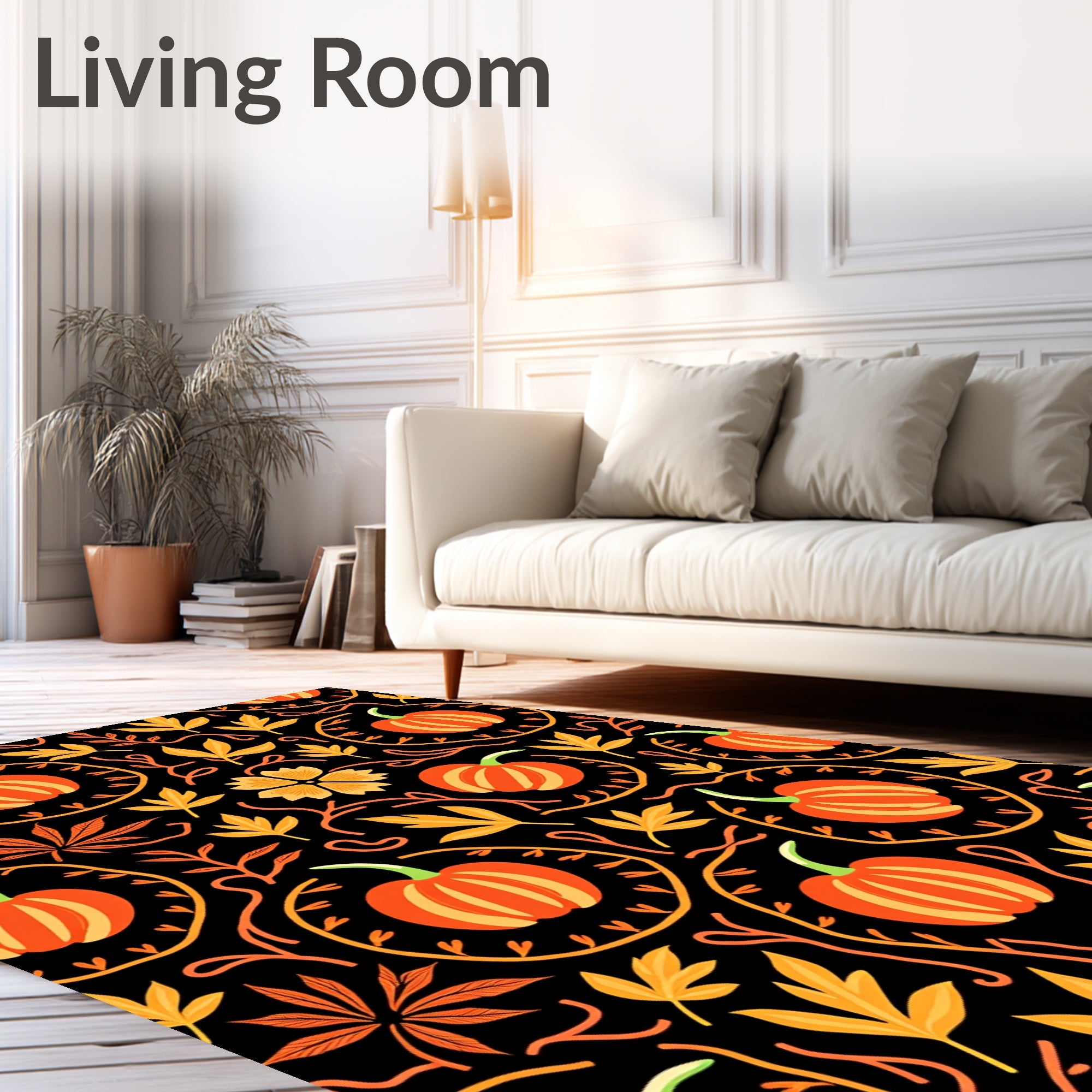 Autumn Orange Pumpkin Floral Vine Rug