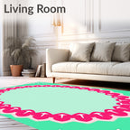 Festive Aqua Pink White Round Frame Rug