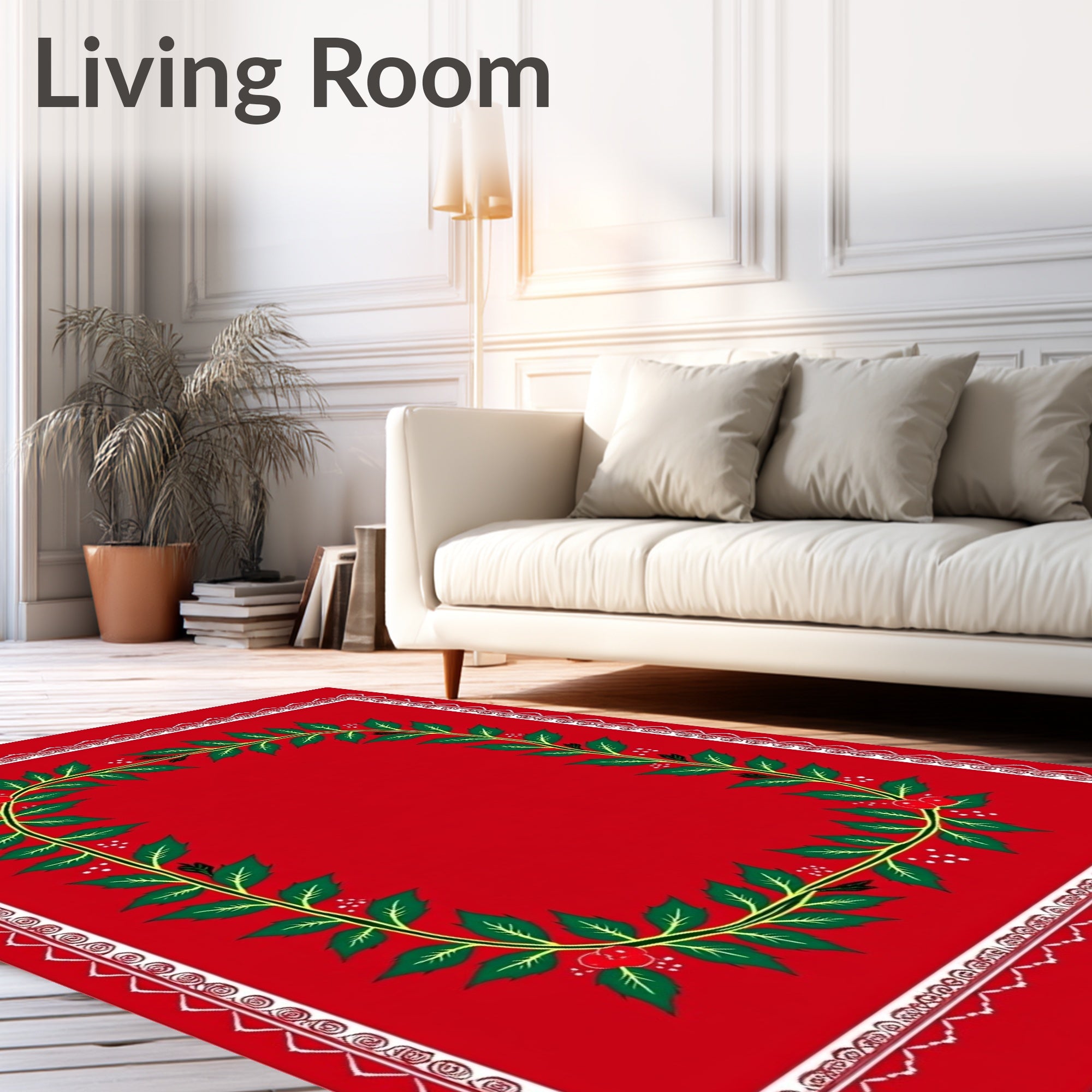 Crimson Holly Berry Garland Border Rug