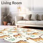 Playful Giraffes And Green Leaves Rug