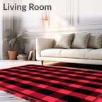 Bold Crimson Black Plaid Fabric Rug