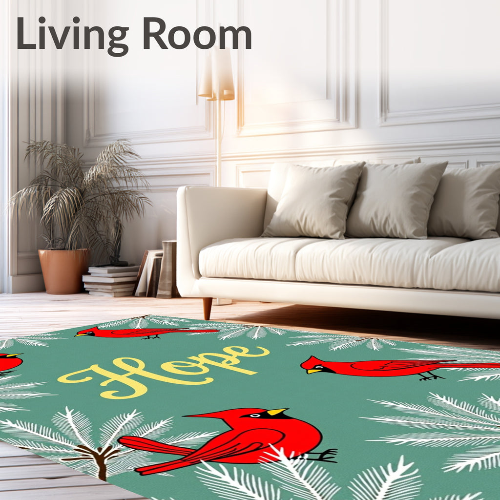 Red Cardinal Birds With Pine Branches Rug