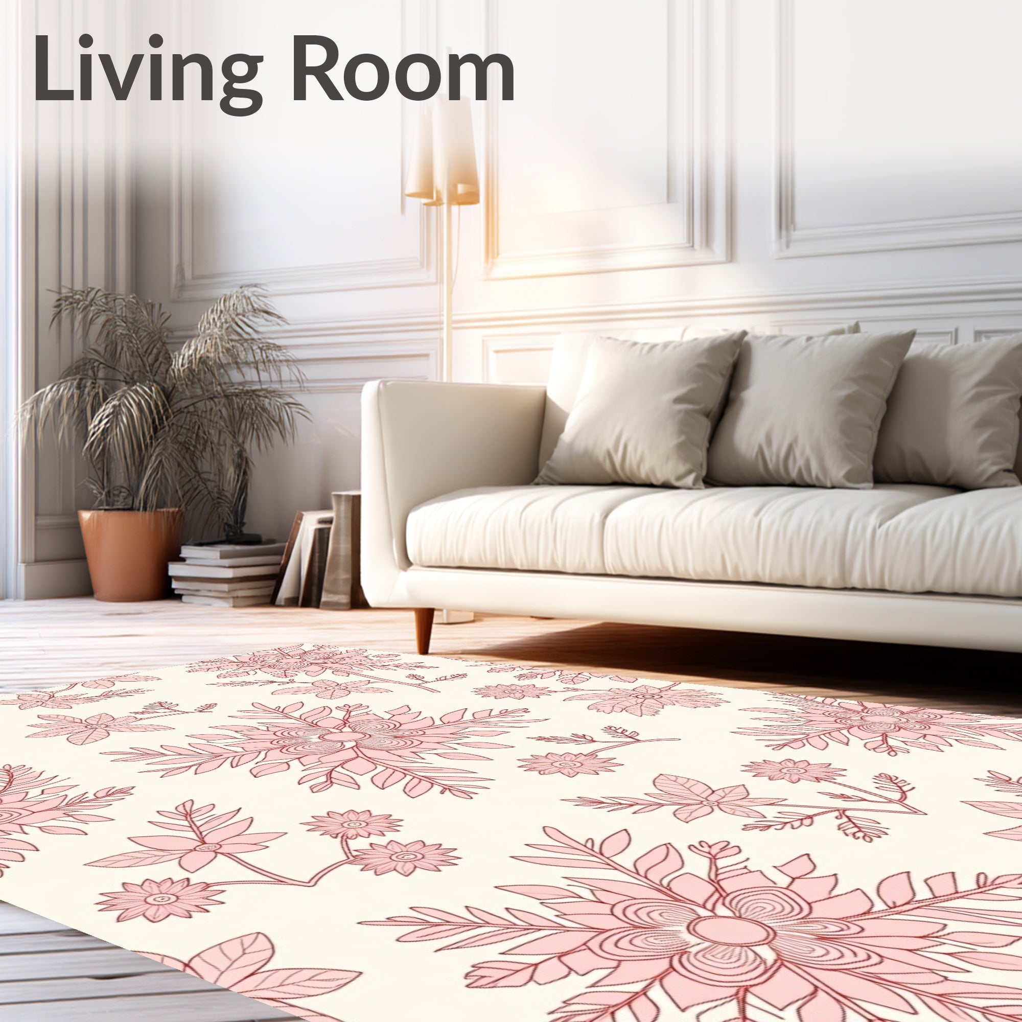 Pink Floral Arrangement On Cream Background Rug