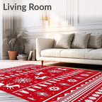 Red White Deer Snowflake Nordic Rug