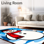 Cheerful Snowman Winter Wonderland Scenery Rug