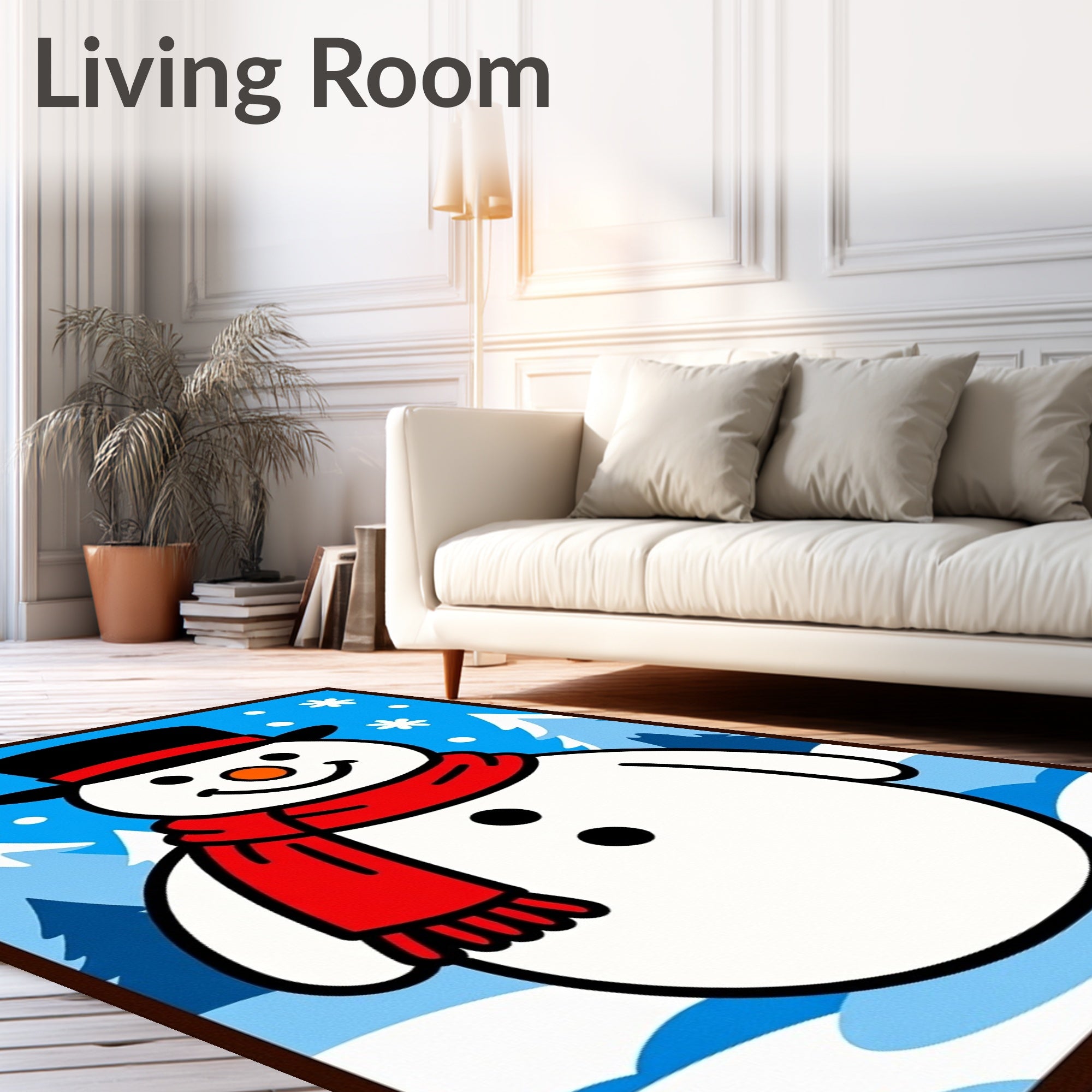 Cheerful Snowman Winter Wonderland Scenery Rug