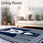 Dapper Canine Portrait Navy Border Rug
