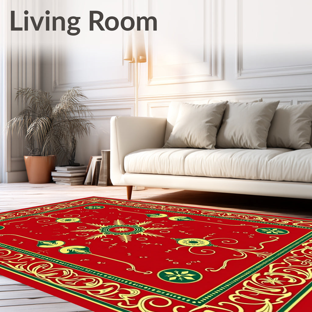 Red Green Gold Ornate Medallion Rug