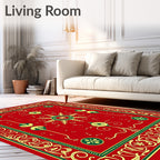 Red Green Gold Ornate Medallion Rug