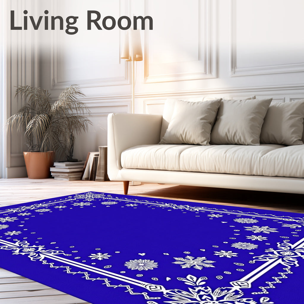 Royal Blue Snowflakes Medallion Frame Rug