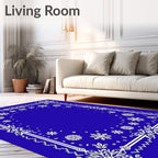 Royal Blue Snowflakes Medallion Frame Rug