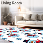 Happy Blue Snowmen Winter Snowflakes Rug