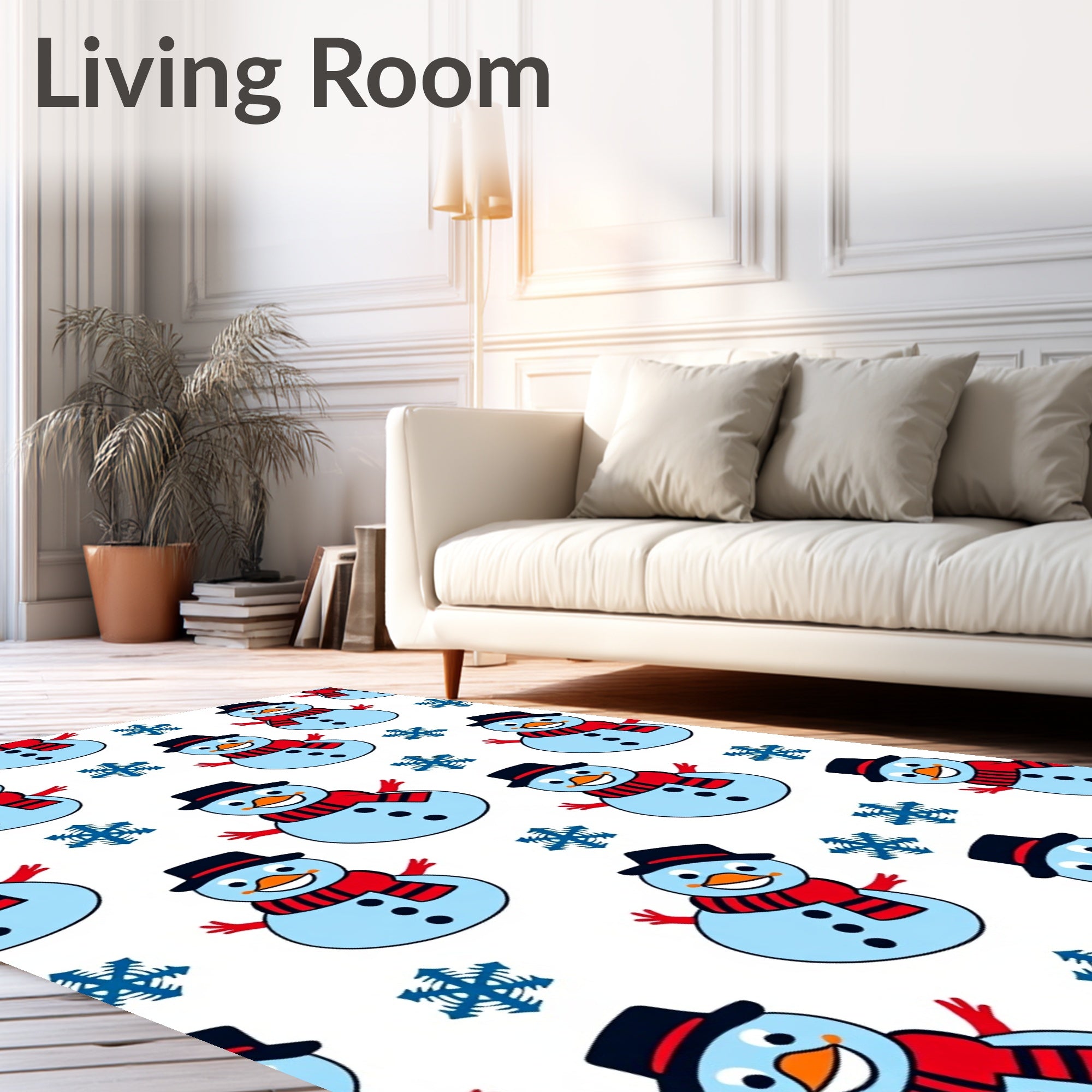 Happy Blue Snowmen Winter Snowflakes Rug