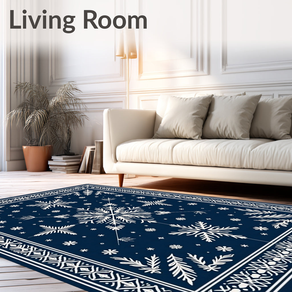 Classic Snowflake Bordered Navy Rug