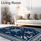 Classic Snowflake Bordered Navy Rug