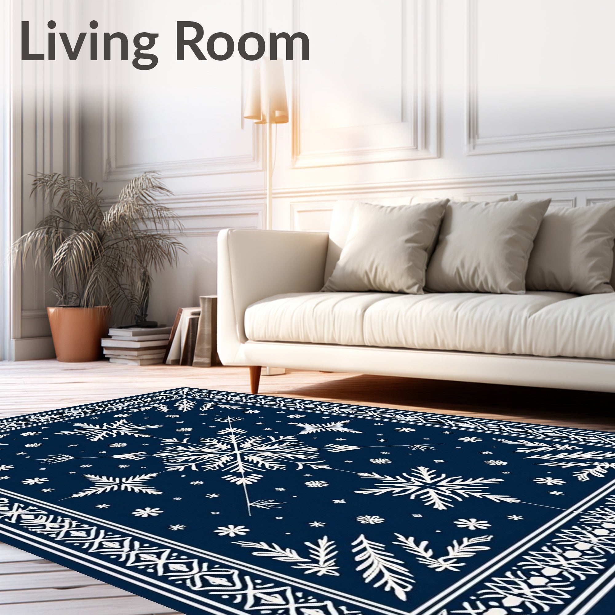 Classic Snowflake Bordered Navy Rug