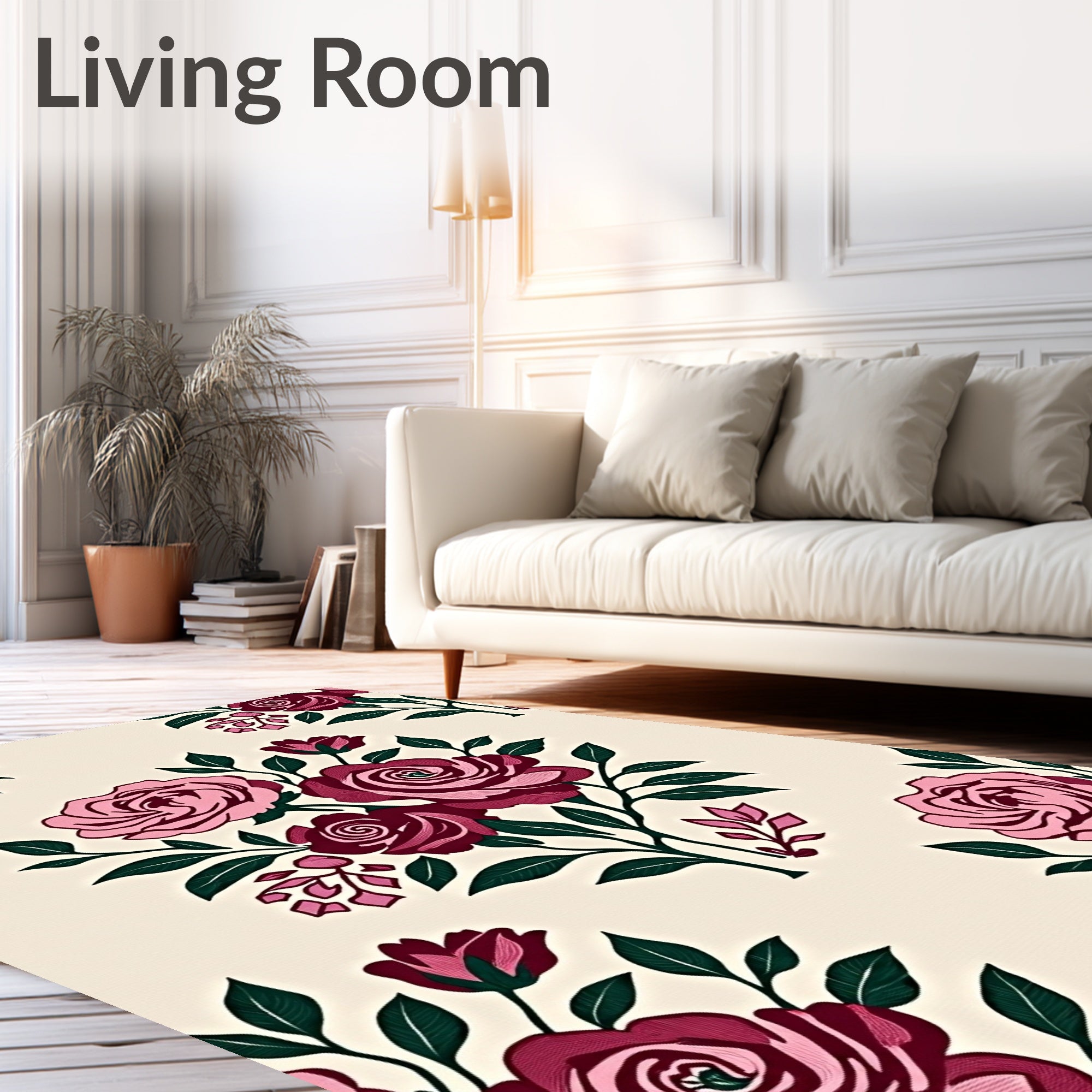 Crimson Pink Rose Branch Ensemble Rug