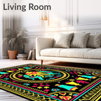 Vibrant Teal Yellow Elephant Medallion Rug