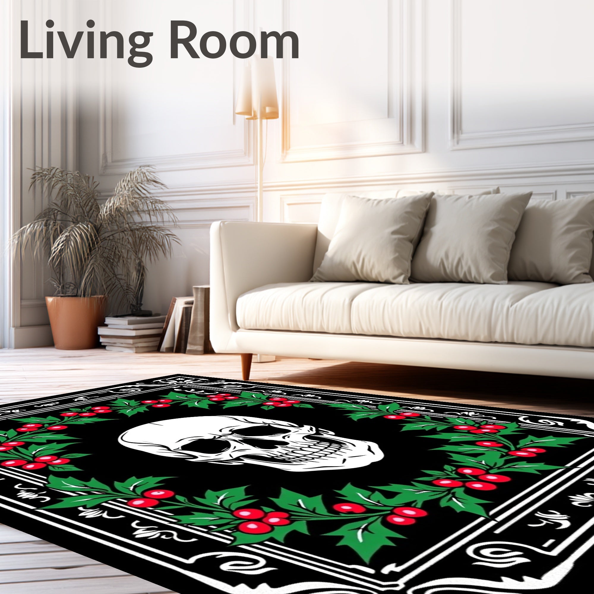 Gothic Skull Holly Frame Rug
