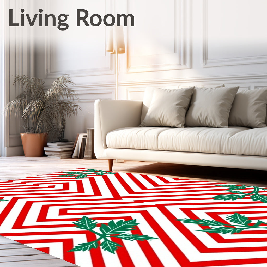 Red White Geometric Foliage Maze Rug