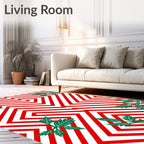 Red White Geometric Foliage Maze Rug