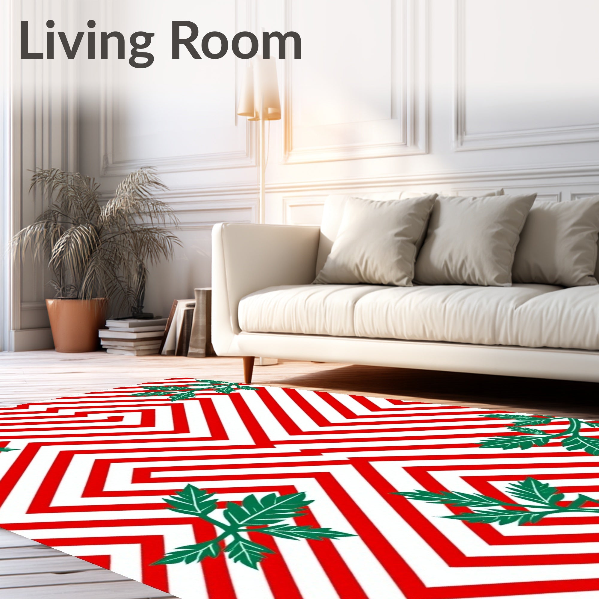 Red White Geometric Foliage Maze Rug