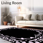 Whimsical Pink Floral Heart Border Rug