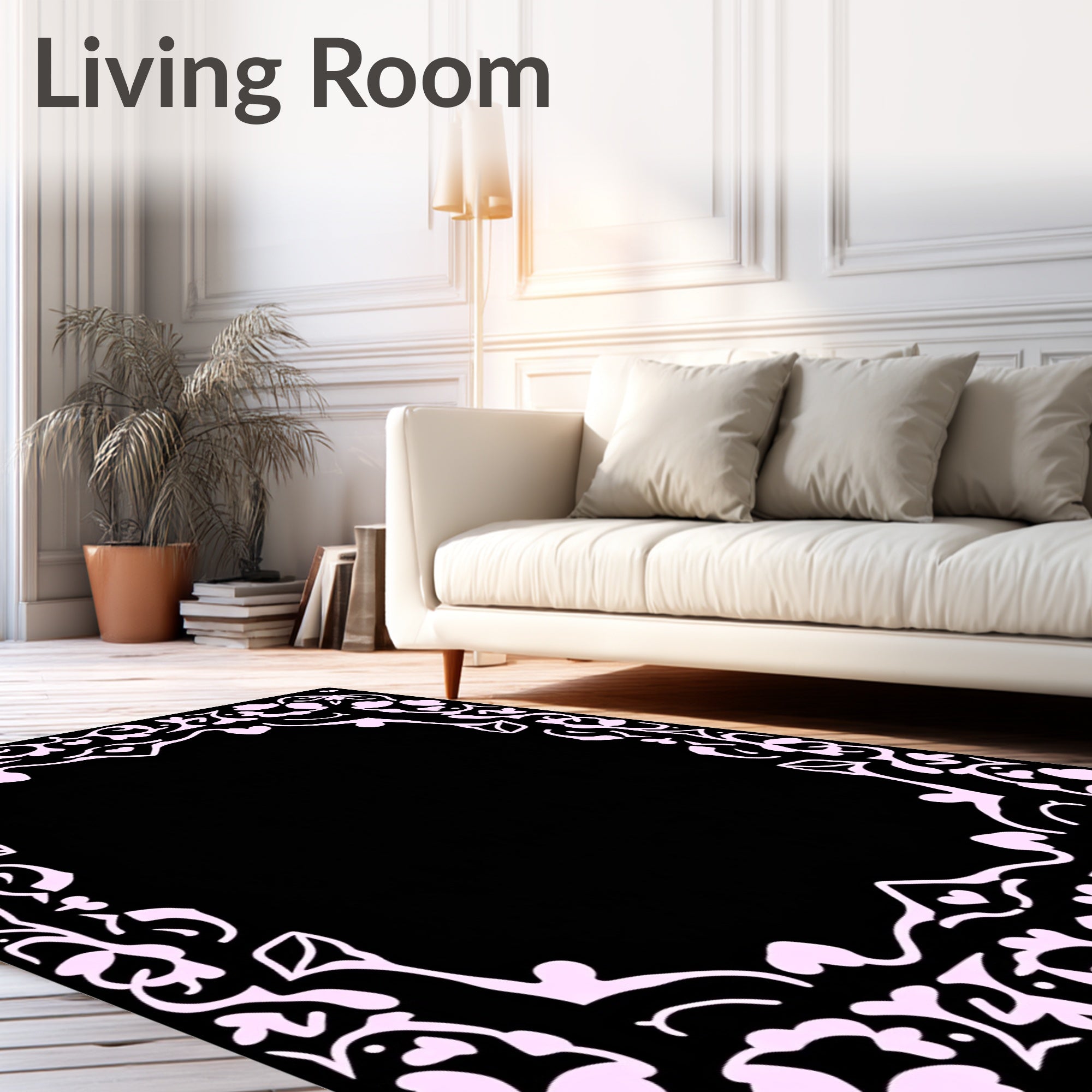 Whimsical Pink Floral Heart Border Rug