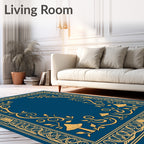 Golden Mushroom Floral Swirls Navy Rug