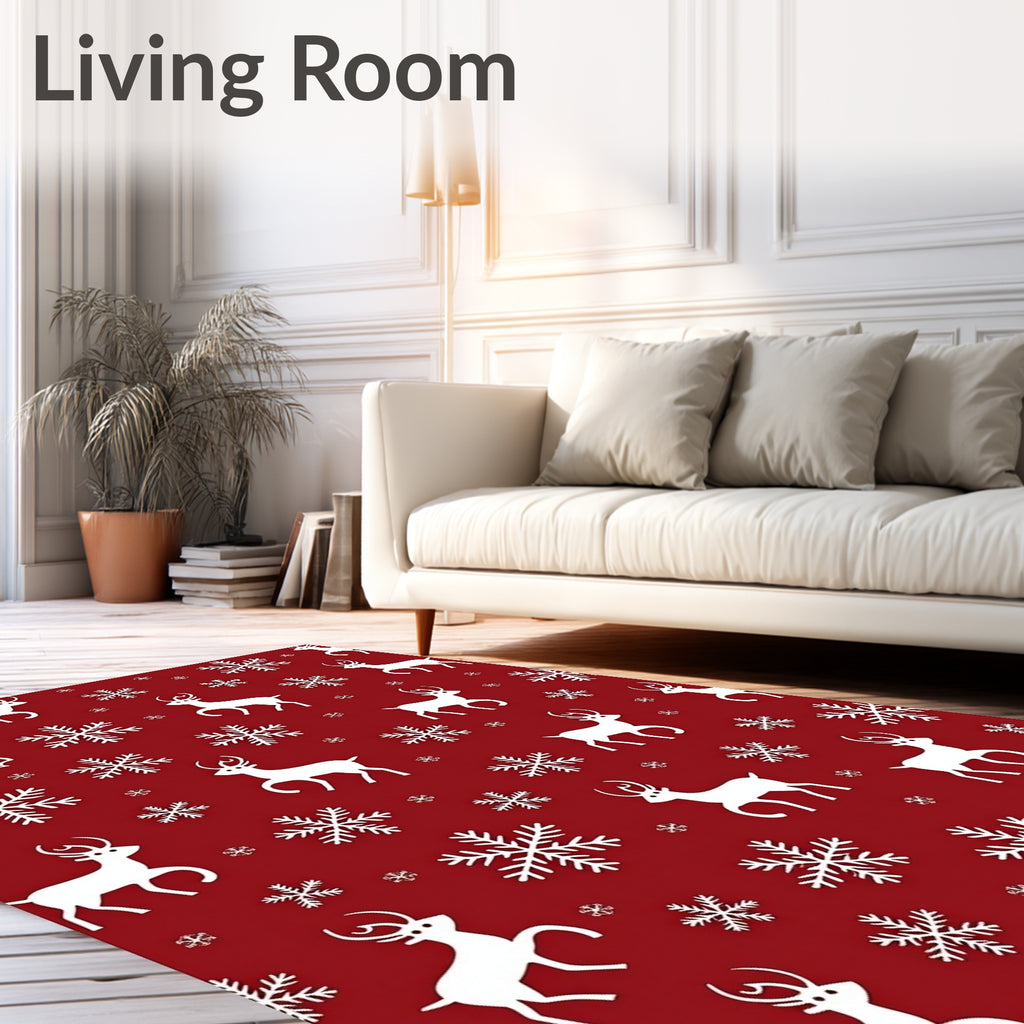 Crimson Reindeer Snowflake Meadow Rug