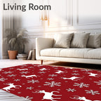 Crimson Reindeer Snowflake Meadow Rug