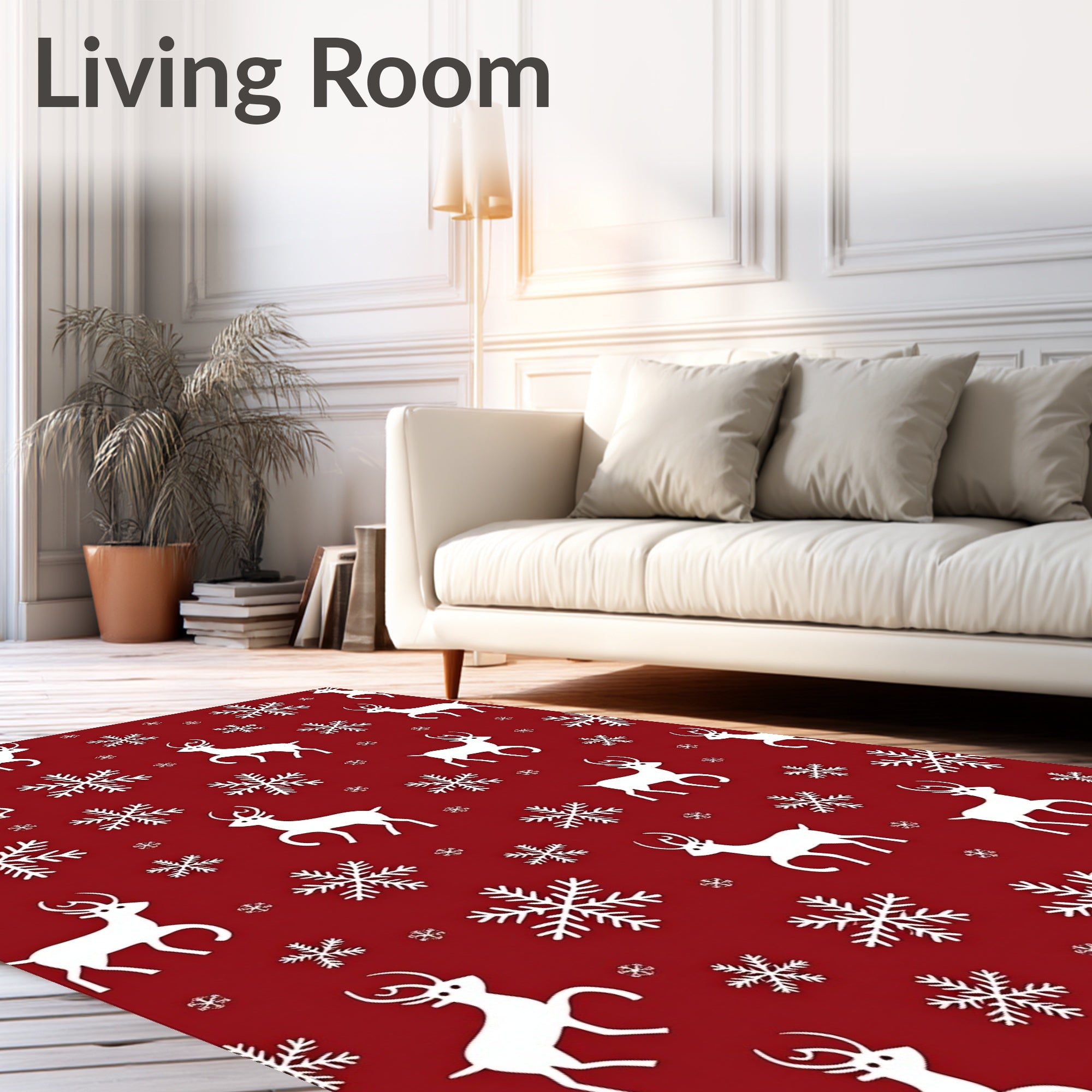 Crimson Reindeer Snowflake Meadow Rug
