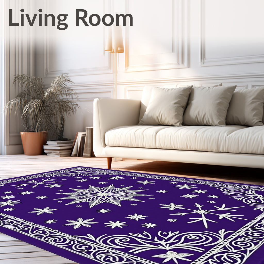 Winter Snowflakes Indigo Scrollwork Rug